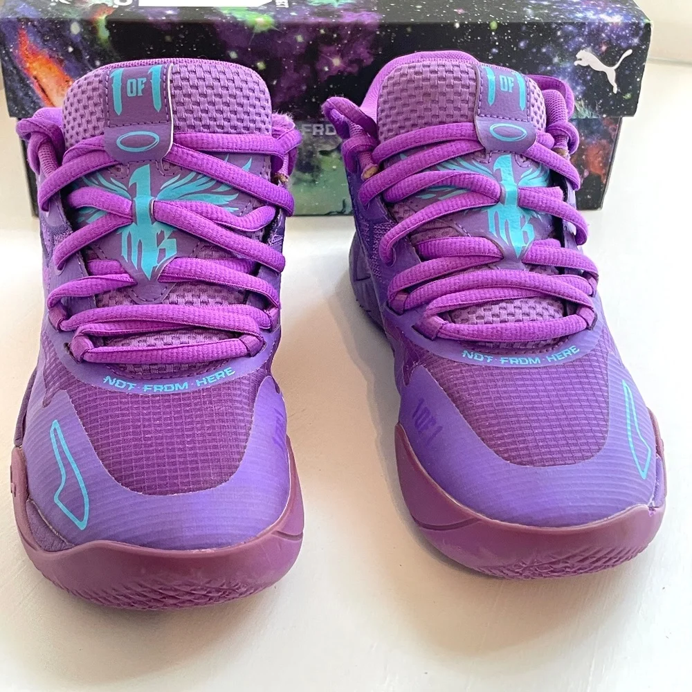 Puma MB01 JR LaMelo Basketball Shoes Ball Queen City Purple Blue Atoll Youth 6C